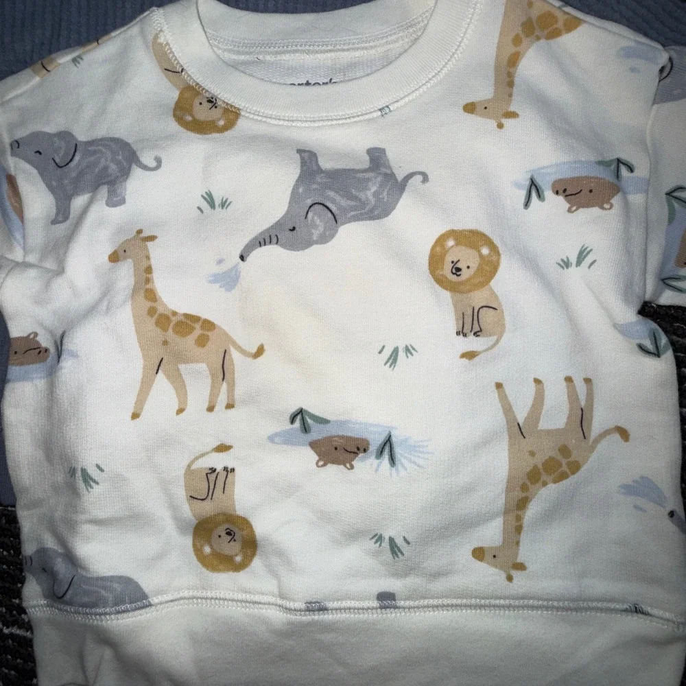 Carter's 4pc Outfit Set 9M NWT Safari Animal Print Blue Waffle Knit Pants